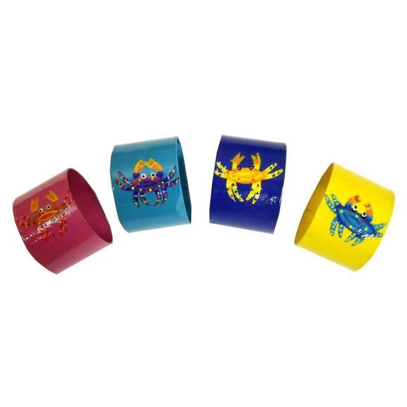 Haitian Metal Art Handpainted Crabs Napkin Rings Set of 4 - Picture 1 of 5